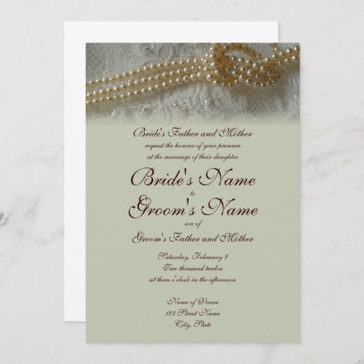 Perlen und Hochzeitsfeiern (formell) Einladung (Vorne/Hinten)