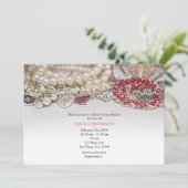 Perlen und Juwelen der Roten Valentine Liebe Braut Einladung (Stehend Vorderseite)