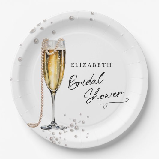 Perlen und Minimalistisches Brautparty Prosecco Pappteller (Vorderseite)