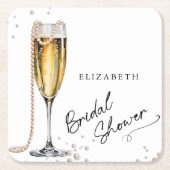 Perlen und Minimalistisches Brautparty Prosecco Rechteckiger Pappuntersetzer (Vorderseite)