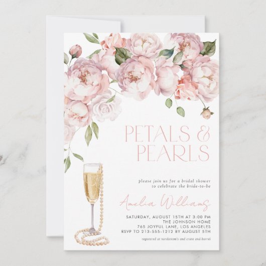 Perlen und Perlen Modernes rosa Brautparty Einladung (Vorderseite)