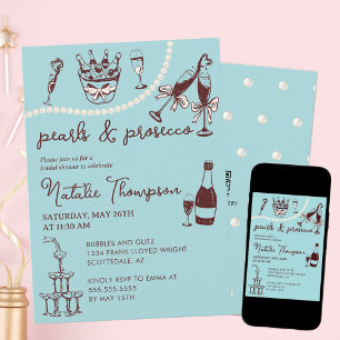 Perlen und Personalisiertes Brautparty Prosecco Einladung