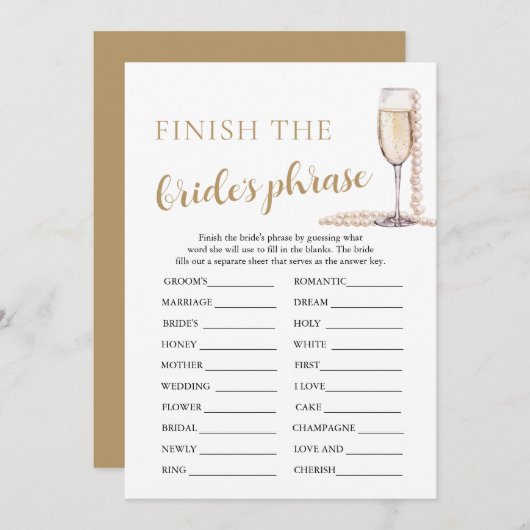 Perlen und Prosecco beenden das Phrase-Spiel der B Einladung (Vorne/Hinten)