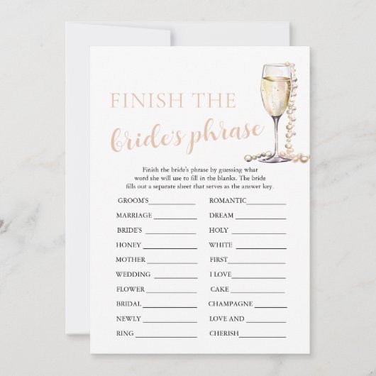 Perlen und Prosecco beenden das Phrase-Spiel der B Einladung (Vorderseite)