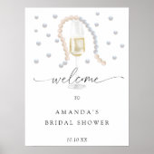 Perlen und Prosecco Begrüßung Brautparty Party Poster (Vorne)