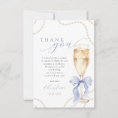 Perlen und Prosecco-Blaues Brautparty Dankeskarte (Vorderseite)