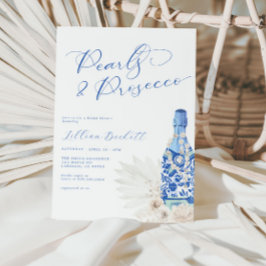 Perlen und Prosecco Blue Script Brautparty Einladung