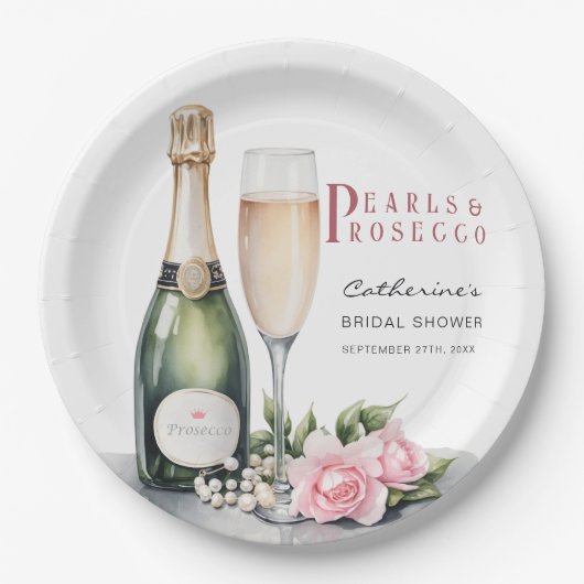 Perlen und Prosecco Blumenkohl Elegantes Brautpart Pappteller (Vorderseite)