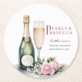 Perlen und Prosecco Blumenkohl Elegantes Brautpart Runder Pappuntersetzer (Vorderseite)