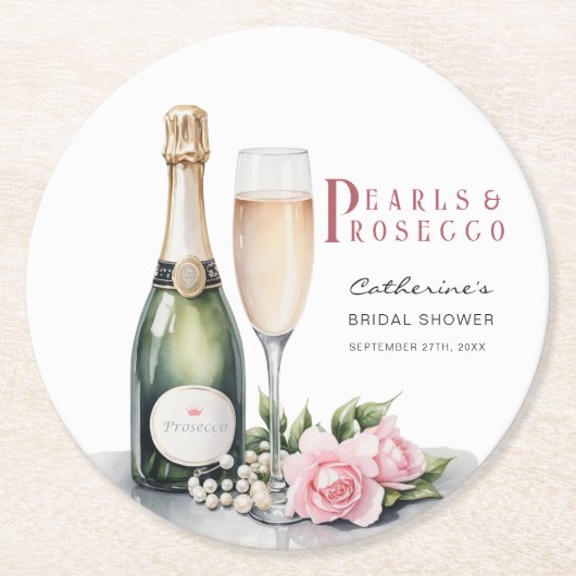 Perlen und Prosecco Blumenkohl Elegantes Brautpart Runder Pappuntersetzer (Vorderseite)