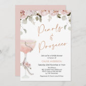 Perlen und Prosecco Blush Brautparty Einladung (Vorne/Hinten)