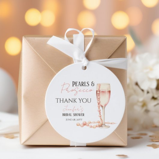 Perlen und Prosecco Blush Pink Brautparty Geschenk Geschenkanhänger