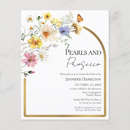 Perlen und Prosecco Boho Bridal Dusche Einladung (Vorderseite)