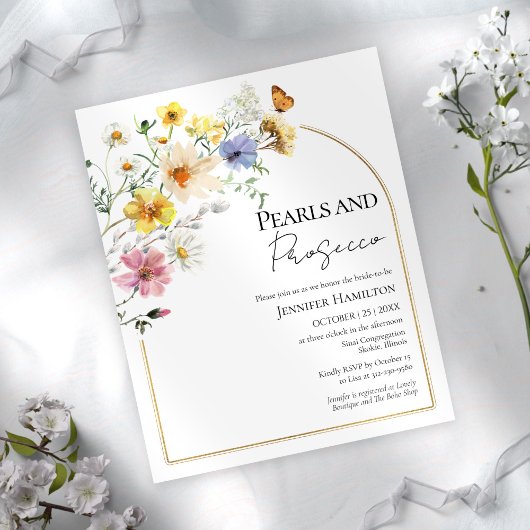 Perlen und Prosecco Boho Bridal Dusche Einladung