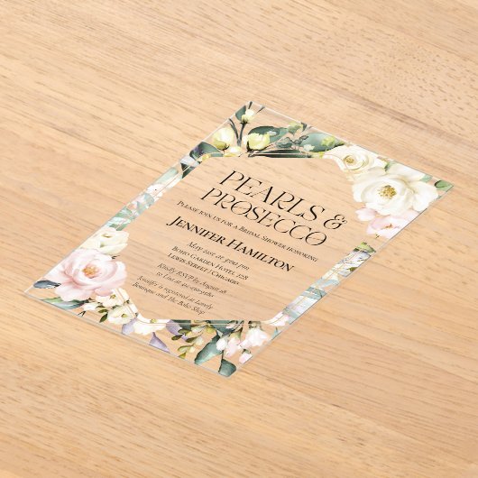 Perlen und Prosecco | Boho Floral Brautparty Acryleinladungen (Ablage )