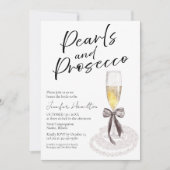 Perlen und Prosecco | Bow Watercolor-Brautparty Einladung (Vorderseite)