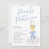 Perlen und Prosecco | Bow Watercolor-Brautparty Einladung (Vorderseite)