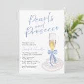 Perlen und Prosecco | Bow Watercolor-Brautparty Einladung (Stehend Vorderseite)