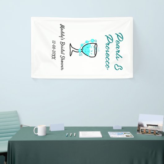 Perlen und Prosecco-Brautdusche blau schwarzer Nam Banner (Messeveranstaltung)