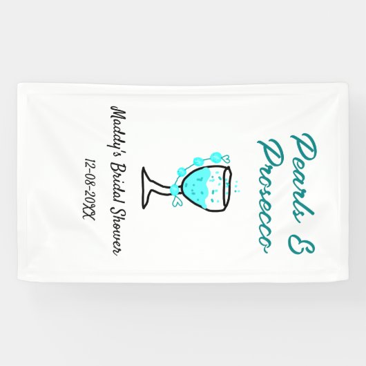 Perlen und Prosecco-Brautdusche blau schwarzer Nam Banner (Horizontal)