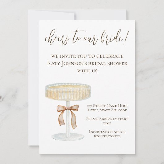 Perlen und Prosecco Brautdusche Einladung (Vorderseite)