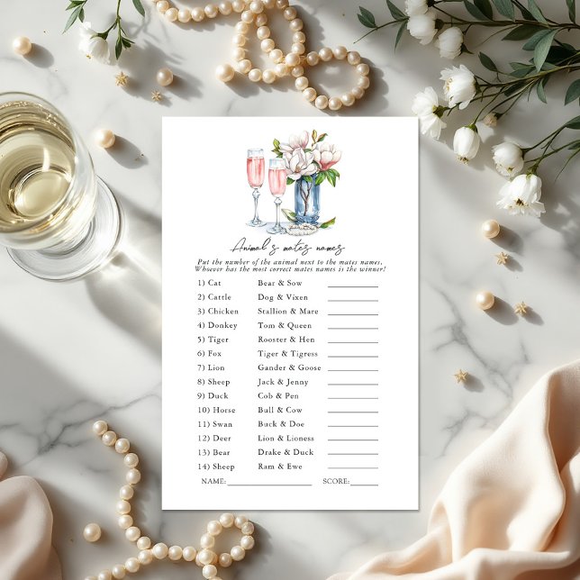 Perlen und Prosecco Brautparty (Pearls and Prosecco Animals and Mates Bridal Shower Game)