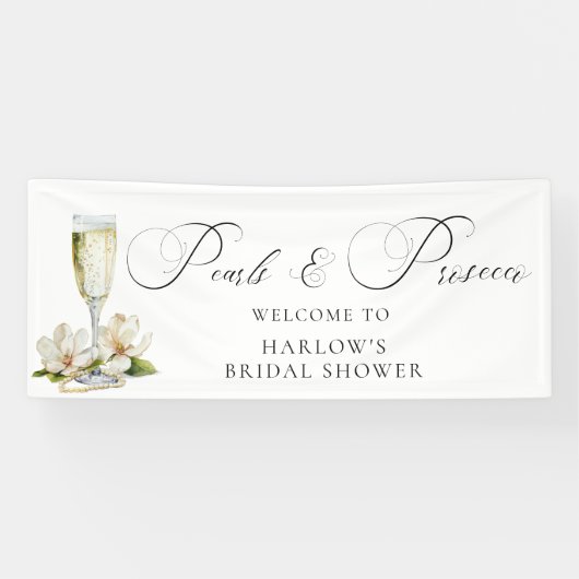 Perlen und Prosecco-Brautparty Banner (Horizontal)