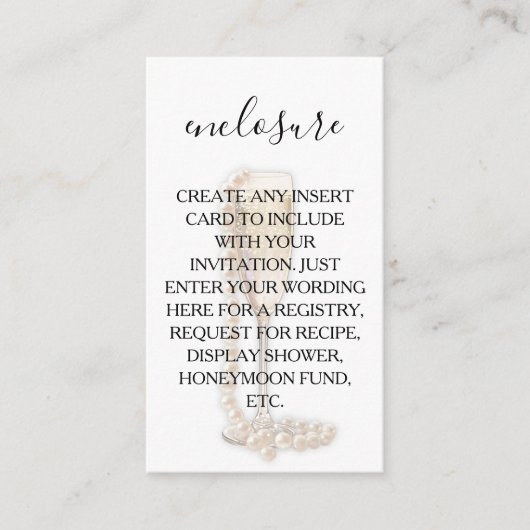 Perlen und Prosecco-Brautparty Begleitkarte (Vorderseite)