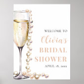 Perlen und Prosecco Brautparty Begrüßungszeichen Poster (Vorne)
