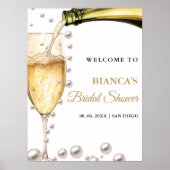 Perlen und Prosecco Brautparty Begrüßungszeichen Poster (Vorne)