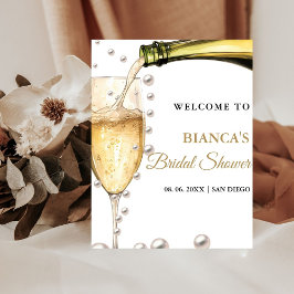 Perlen und Prosecco Brautparty Begrüßungszeichen Sockelschild