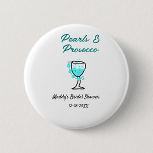 Perlen und Prosecco Brautparty Blau Schwarz Name Button
