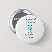 Perlen und Prosecco Brautparty Blau Schwarz Name Button (Vorne & Hinten)