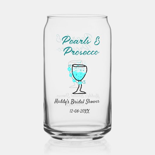 Perlen und Prosecco Brautparty Blau Schwarz Name  Dosenglas (Vorderseite)