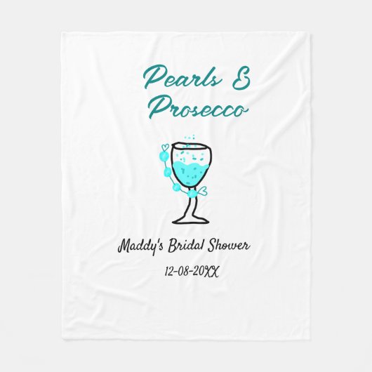 Perlen und Prosecco Brautparty Blau Schwarz Name  Fleecedecke (Vorderseite)