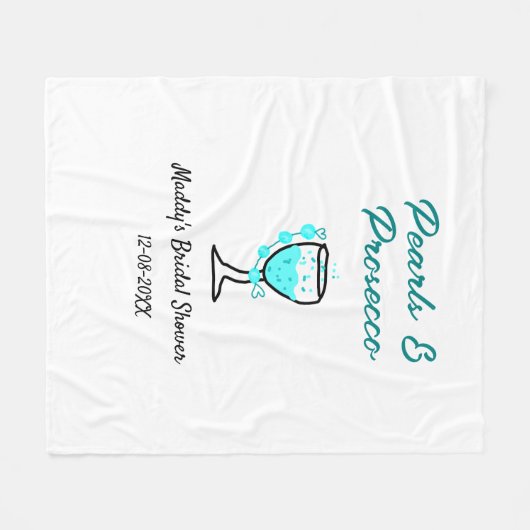 Perlen und Prosecco Brautparty Blau Schwarz Name  Fleecedecke (Vorderseite (Horizontal))