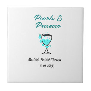 Perlen und Prosecco Brautparty Blau Schwarz Name  Fliese