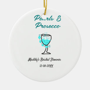 Perlen und Prosecco Brautparty Blau Schwarz Name  Keramik Ornament