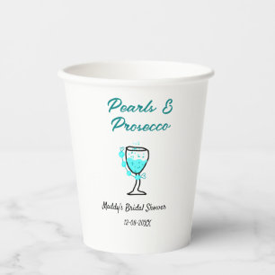 Perlen und Prosecco Brautparty Blau Schwarz Name Pappbecher