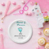 Perlen und Prosecco Brautparty Blau Schwarz Name Pappteller (Party)