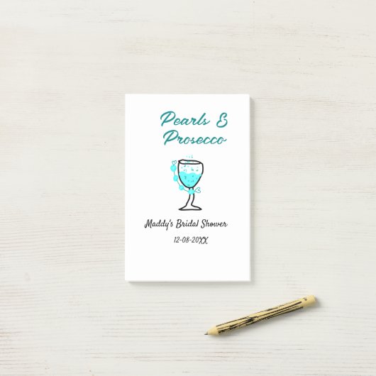 Perlen und Prosecco-Brautparty Blau Schwarz Name Post-it Klebezettel (Auf Schreibtisch)