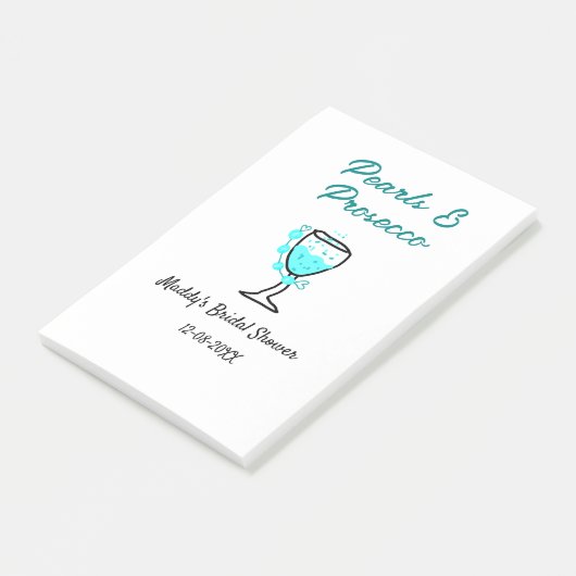 Perlen und Prosecco-Brautparty Blau Schwarz Name Post-it Klebezettel (angewinkelt)