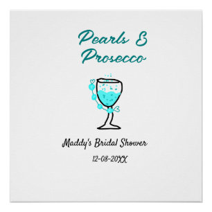 Perlen und Prosecco Brautparty Blau Schwarz Name  Poster