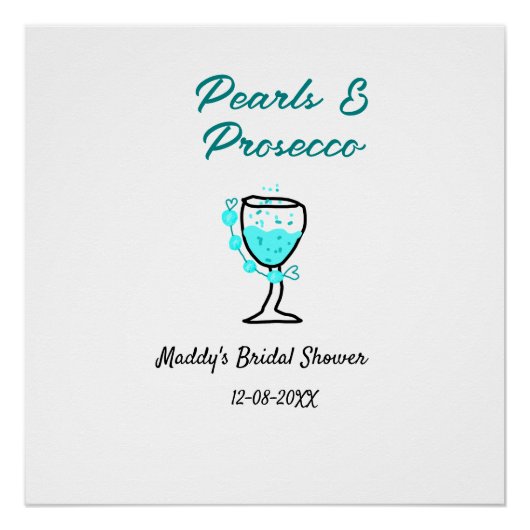 Perlen und Prosecco Brautparty Blau Schwarz Name  Poster (Vorderseite)