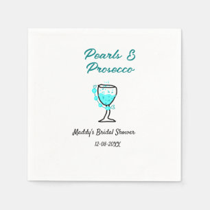 Perlen und Prosecco Brautparty Blau Schwarz Name Serviette