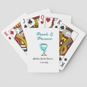 Perlen und Prosecco Brautparty Blau Schwarz Name Spielkarten