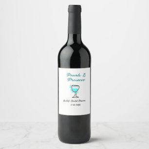 Perlen und Prosecco Brautparty Blau Schwarz Name Weinetikett