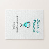 Perlen und Prosecco Brautparty blau schwarzer Name Puzzle (Horizontal)