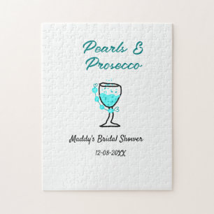 Perlen und Prosecco Brautparty blau schwarzer Name Puzzle