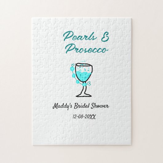 Perlen und Prosecco Brautparty blau schwarzer Name Puzzle (Vertikal)